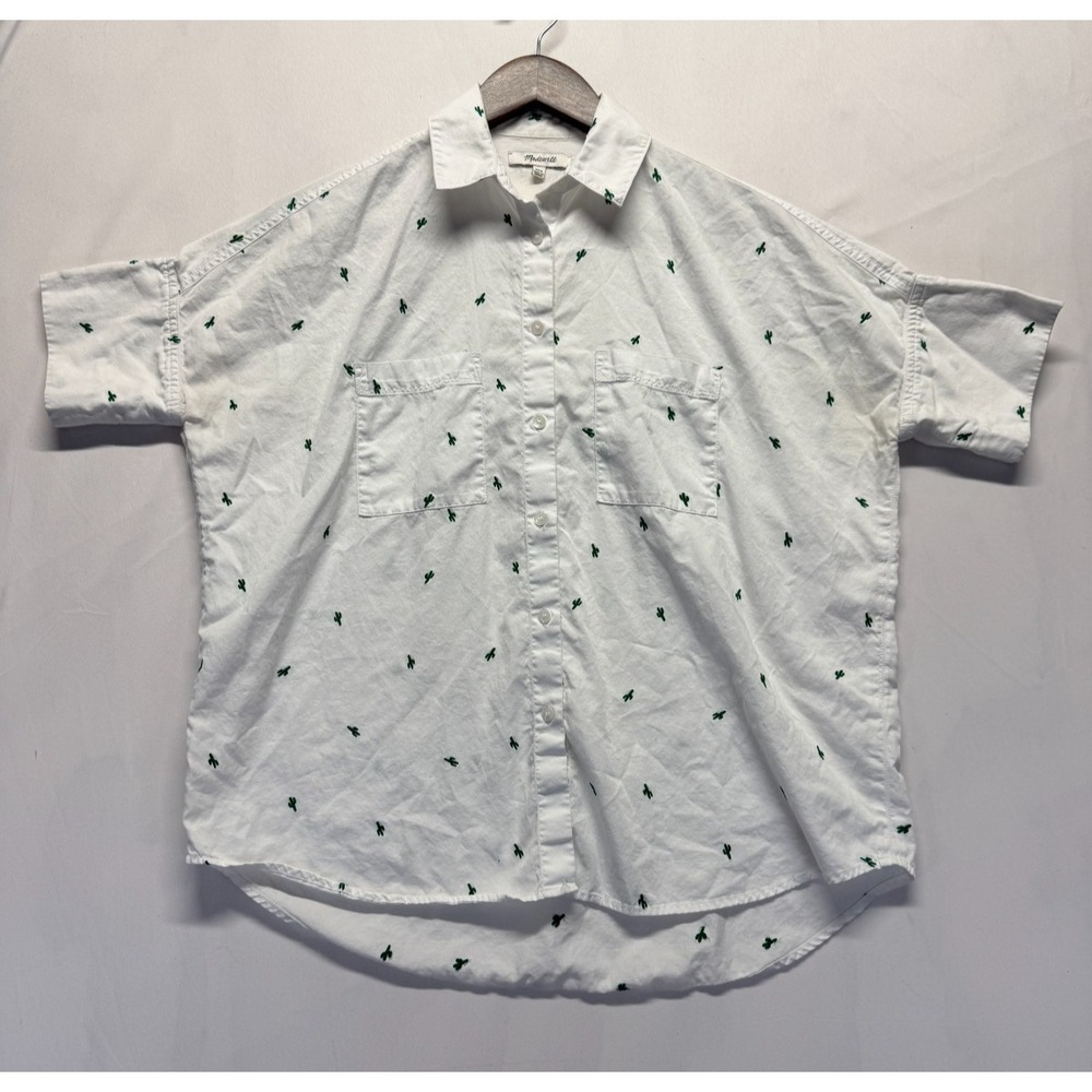 Madewell Shirt Womens 2XS White Embroidered Cactus Courier Boxy Fit Button Up